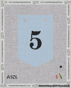 A taped needlepoint canvas with the design: Banner 18 mesh count Pointed 5 Black on Light Blue.