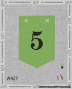 A taped needlepoint canvas with the design: Banner 18 mesh count Pointed 5 Black on Light Green.