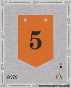 A taped needlepoint canvas with the design: Banner 18 mesh count Pointed 5 Black on Orange.