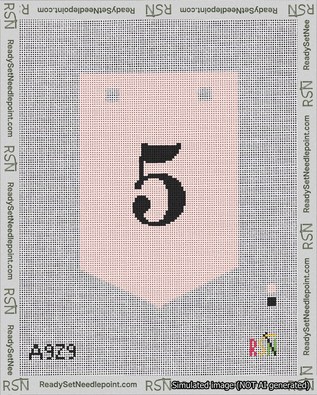 A taped needlepoint canvas with the design: Banner 18 mesh count Pointed 5 Black on Pink.