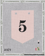 A taped needlepoint canvas with the design: Banner 18 mesh count Pointed 5 Black on Pink.