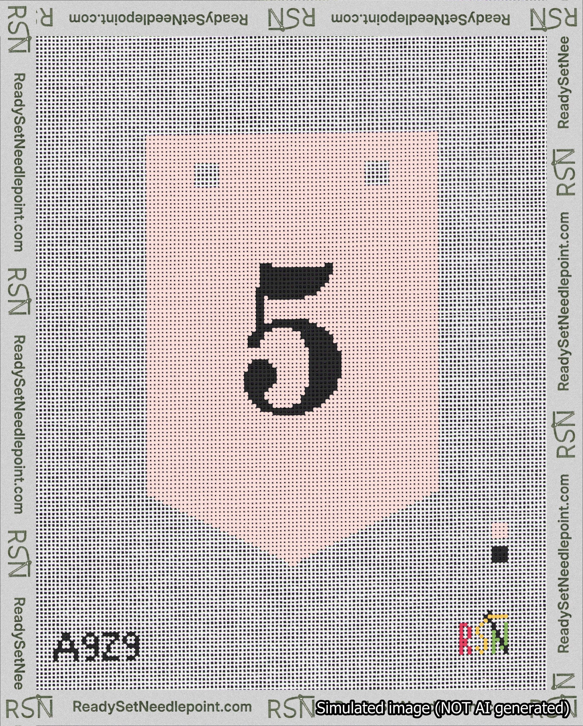 A taped needlepoint canvas with the design: Banner 18 mesh count Pointed 5 Black on Pink.