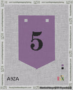 A taped needlepoint canvas with the design: Banner 18 mesh count Pointed 5 Black on Purple.