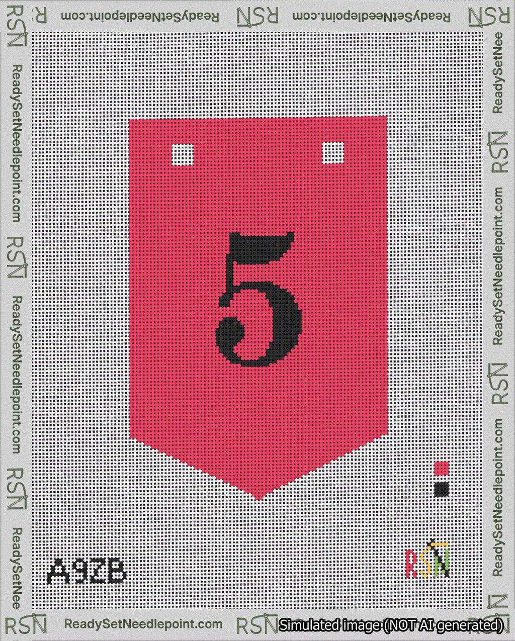 A taped needlepoint canvas with the design: Banner 18 mesh count Pointed 5 Black on Red.
