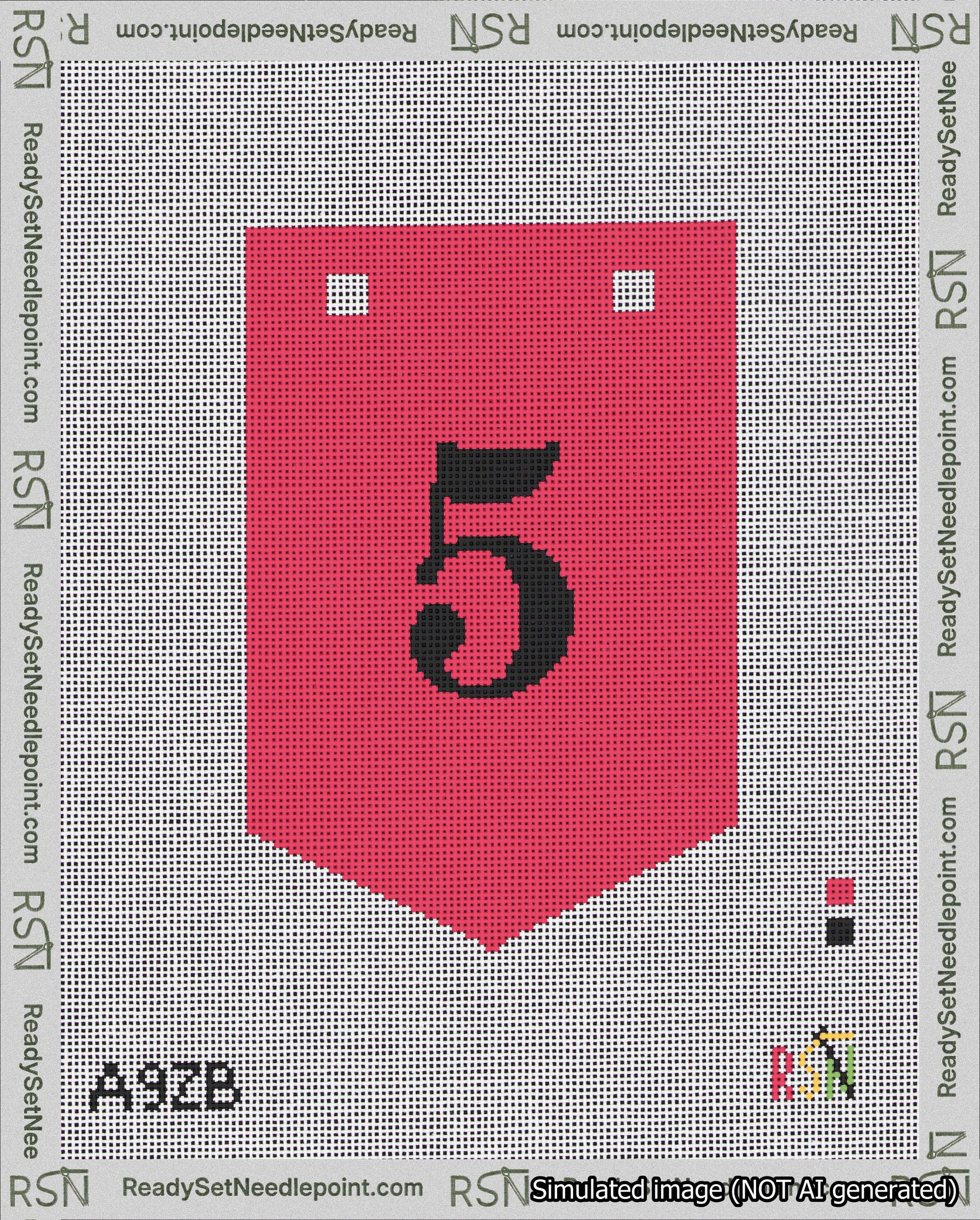 A taped needlepoint canvas with the design: Banner 18 mesh count Pointed 5 Black on Red.