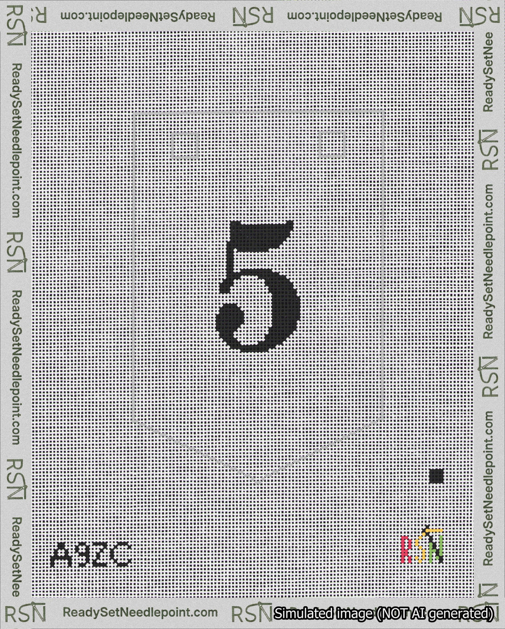 A taped needlepoint canvas with the design: Banner 18 mesh count Pointed 5 Black on White.