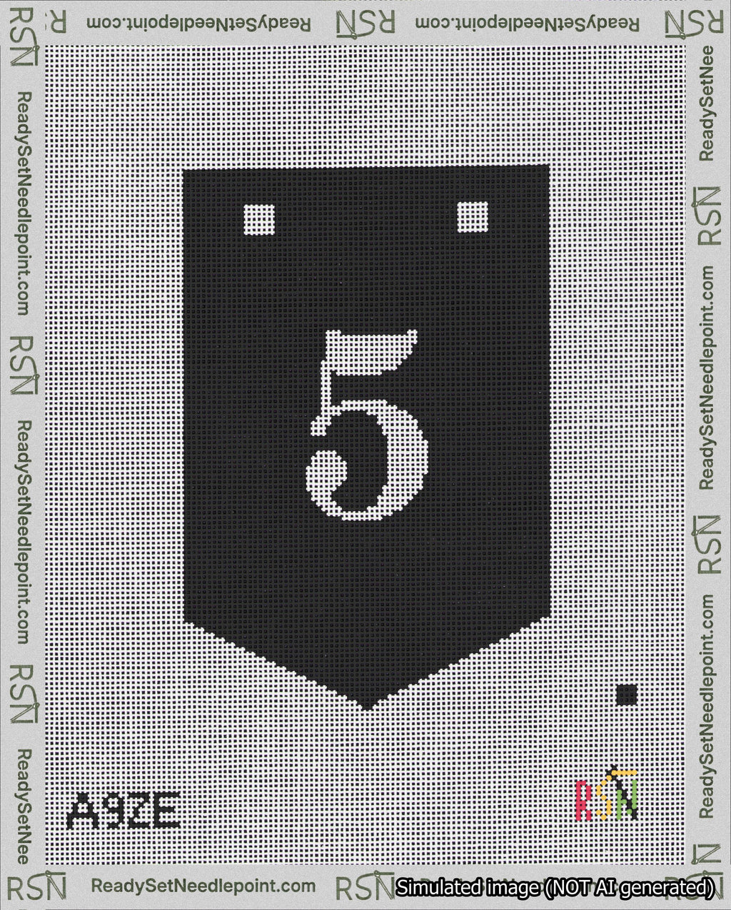 A taped needlepoint canvas with the design: Banner 18 mesh count Pointed 5 White on Black.