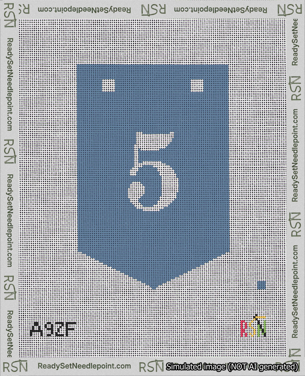 A taped needlepoint canvas with the design: Banner 18 mesh count Pointed 5 White on Blue.