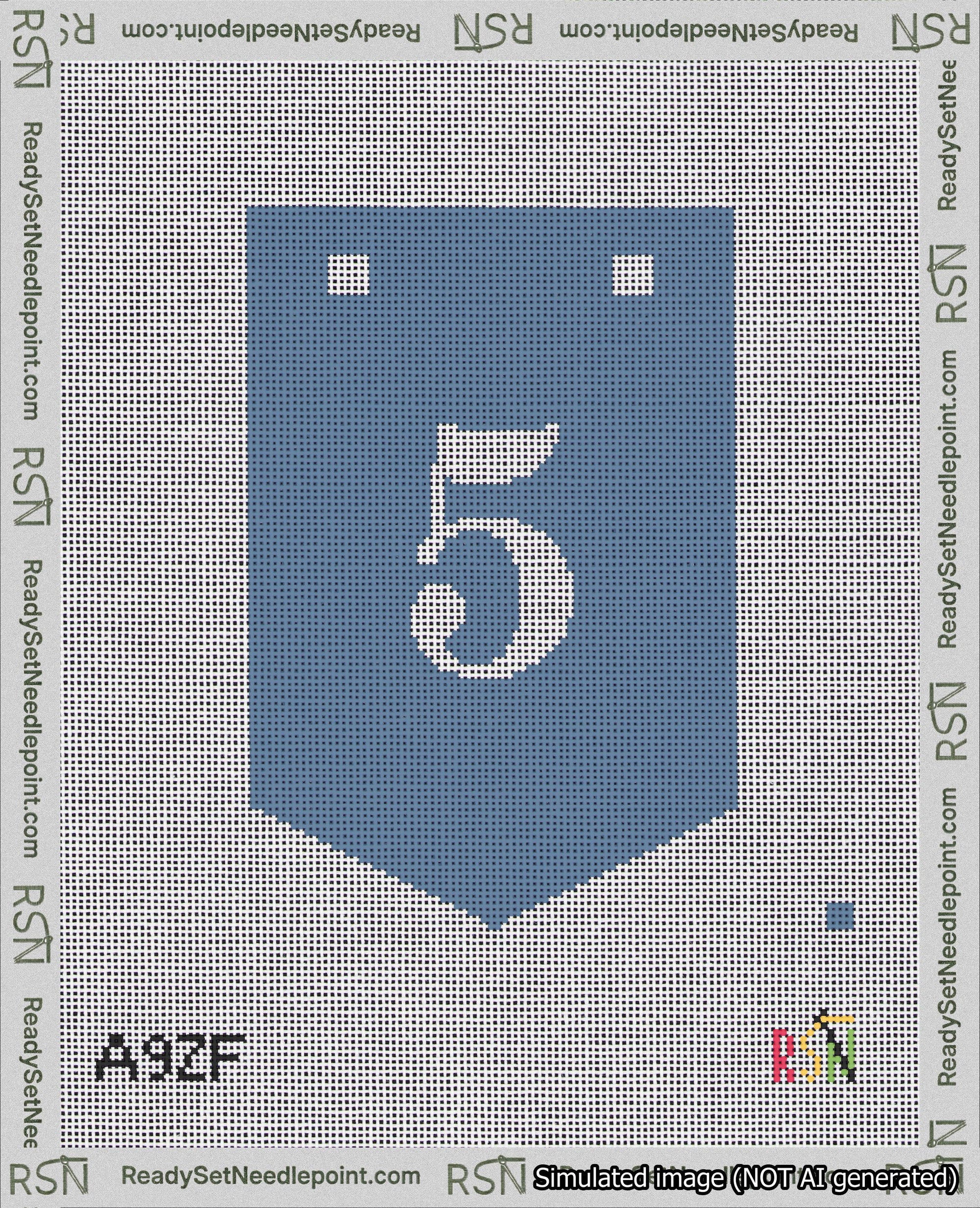 A taped needlepoint canvas with the design: Banner 18 mesh count Pointed 5 White on Blue.