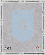 A taped needlepoint canvas with the design: Banner 18 mesh count Pointed 5 White on Light Blue.