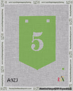 A taped needlepoint canvas with the design: Banner 18 mesh count Pointed 5 White on Light Green.