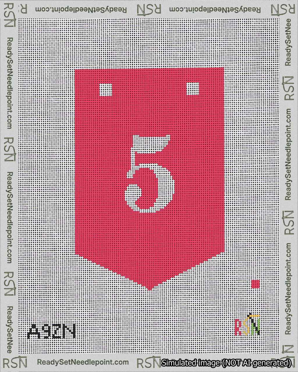 A taped needlepoint canvas with the design: Banner 18 mesh count Pointed 5 White on Red.