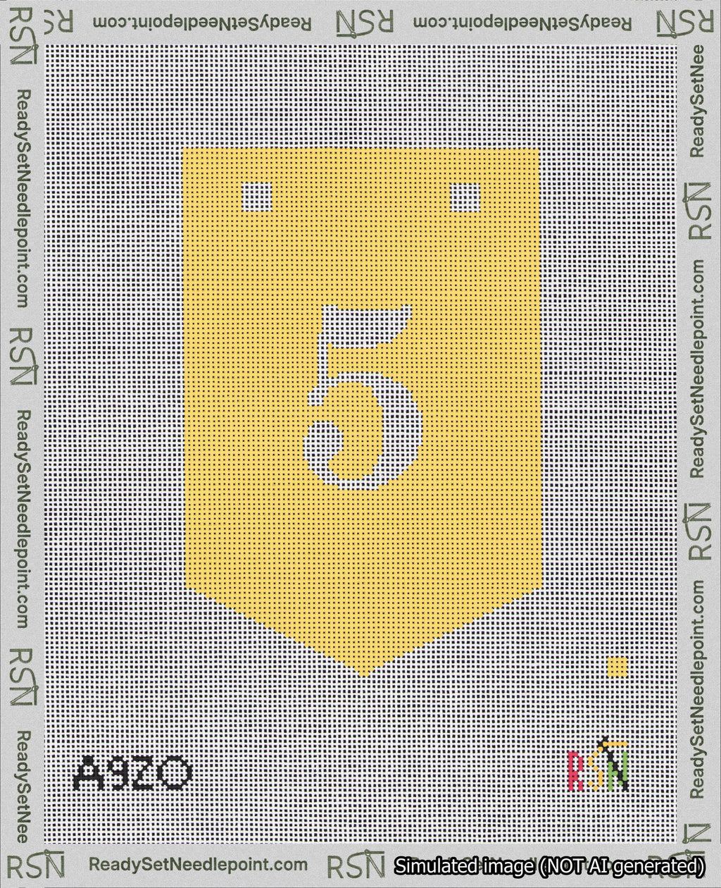 A taped needlepoint canvas with the design: Banner 18 mesh count Pointed 5 White on Yellow.