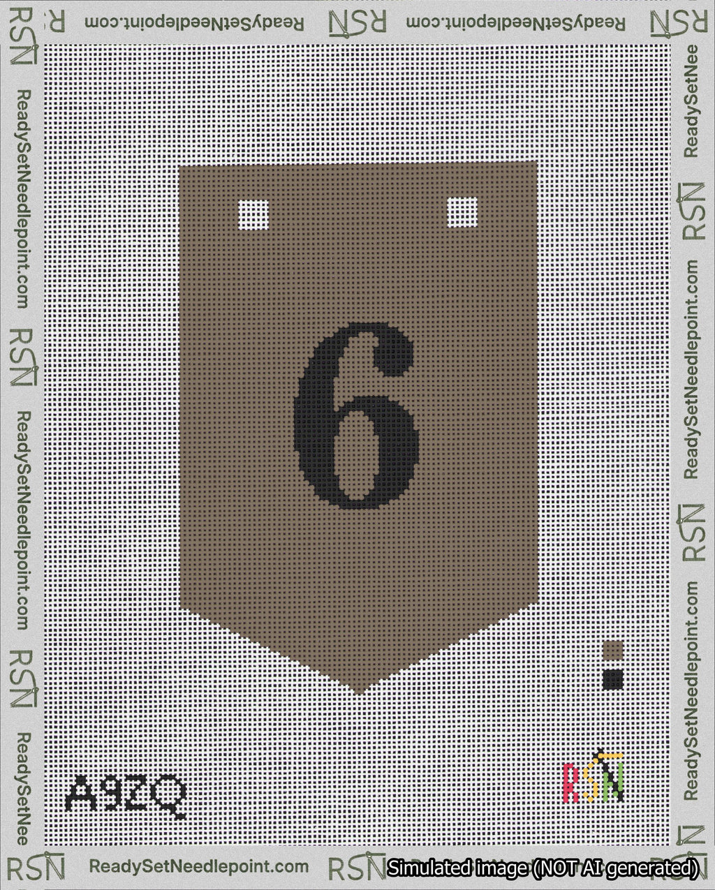 A taped needlepoint canvas with the design: Banner 18 mesh count Pointed 6 Black on Brown.