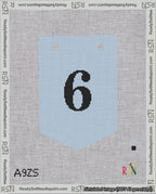 A taped needlepoint canvas with the design: Banner 18 mesh count Pointed 6 Black on Light Blue.