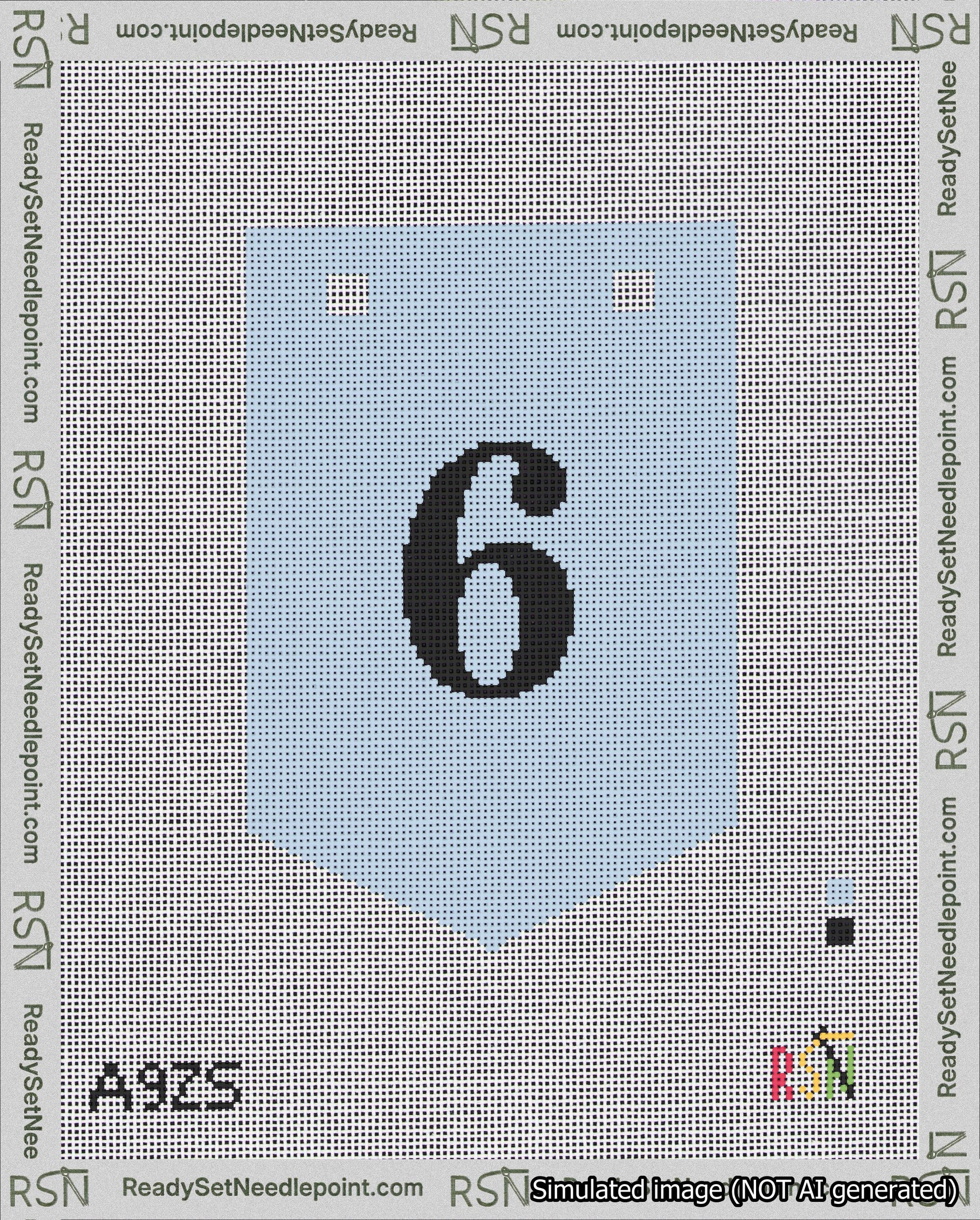 A taped needlepoint canvas with the design: Banner 18 mesh count Pointed 6 Black on Light Blue.