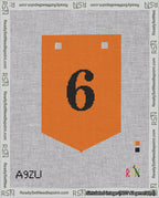 A taped needlepoint canvas with the design: Banner 18 mesh count Pointed 6 Black on Orange.