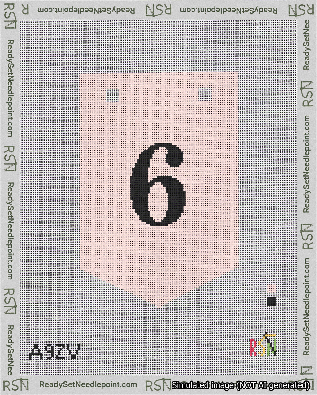 A taped needlepoint canvas with the design: Banner 18 mesh count Pointed 6 Black on Pink.