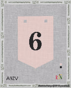A taped needlepoint canvas with the design: Banner 18 mesh count Pointed 6 Black on Pink.