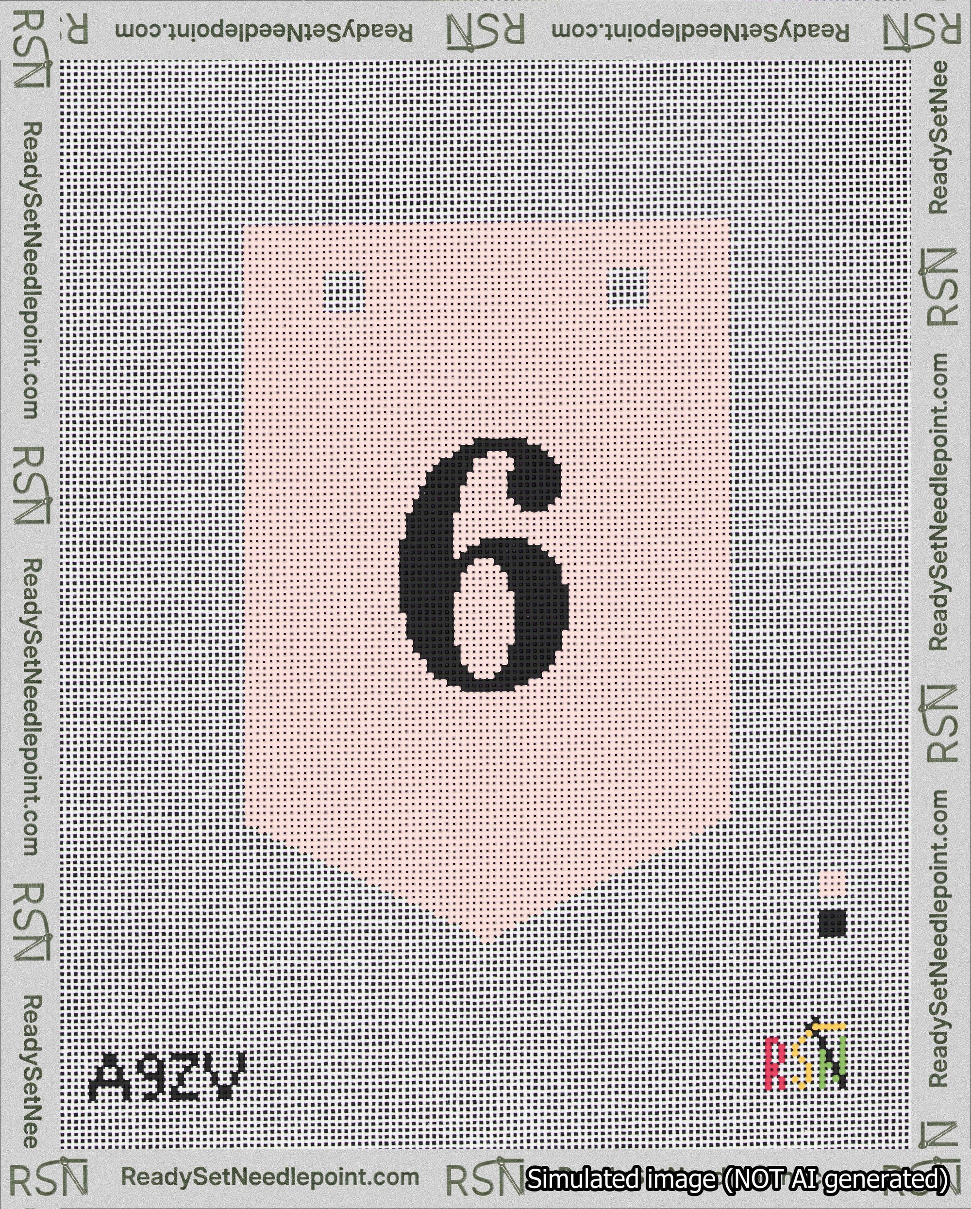 A taped needlepoint canvas with the design: Banner 18 mesh count Pointed 6 Black on Pink.