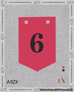A taped needlepoint canvas with the design: Banner 18 mesh count Pointed 6 Black on Red.