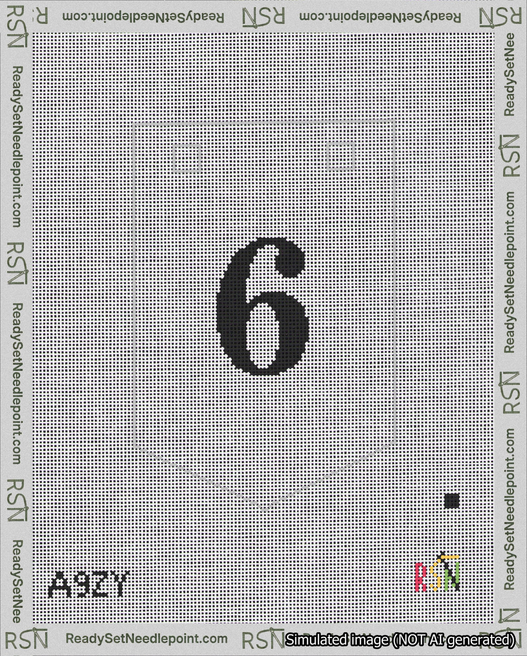 A taped needlepoint canvas with the design: Banner 18 mesh count Pointed 6 Black on White.