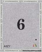 A taped needlepoint canvas with the design: Banner 18 mesh count Pointed 6 Black on White.