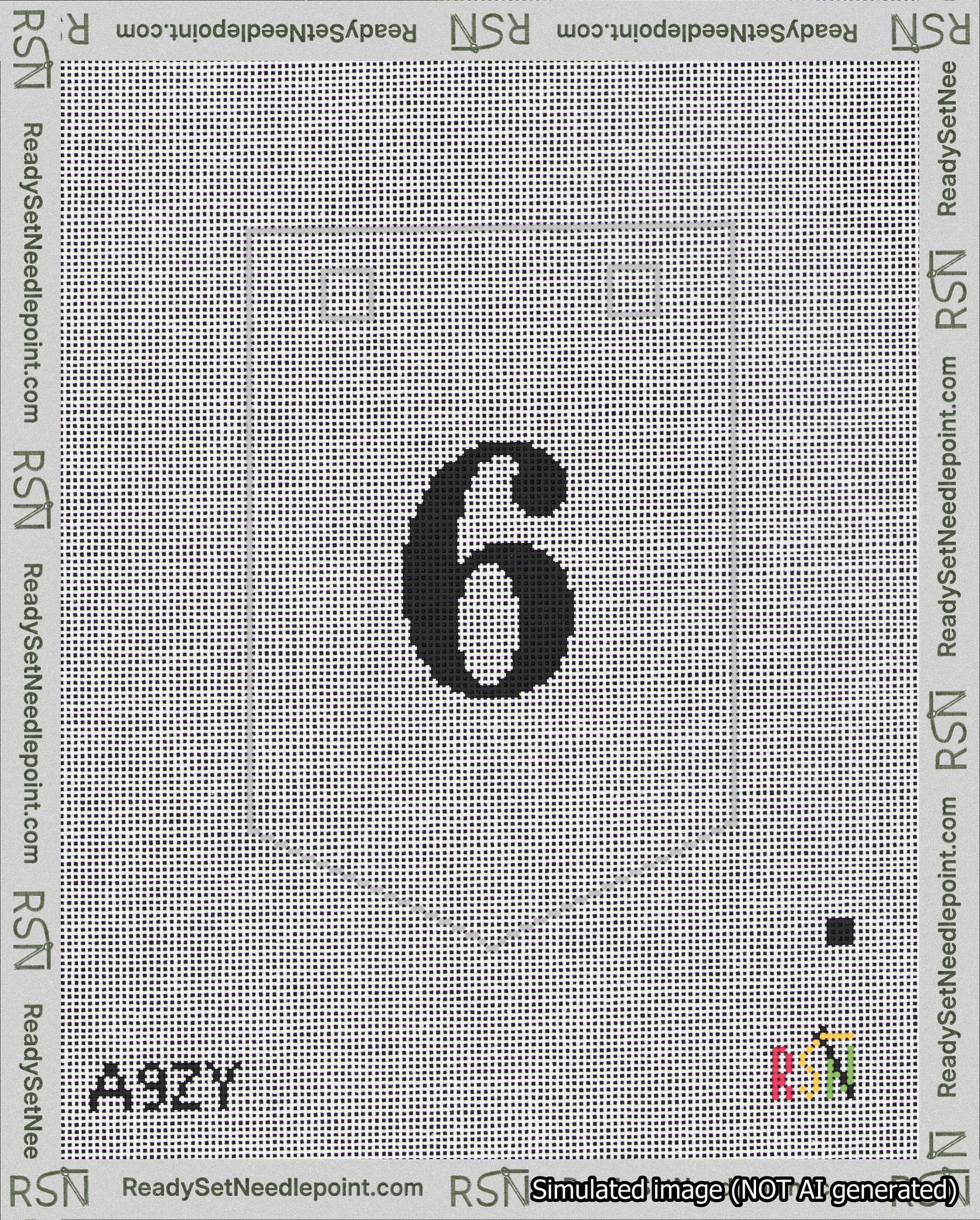 A taped needlepoint canvas with the design: Banner 18 mesh count Pointed 6 Black on White.