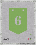 A taped needlepoint canvas with the design: Banner 18 mesh count Pointed 6 White on Light Green.
