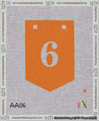 A taped needlepoint canvas with the design: Banner 18 mesh count Pointed 6 White on Orange.