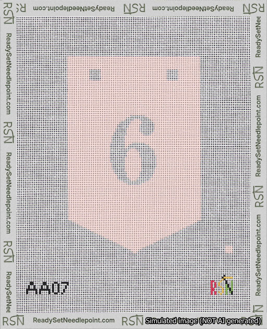 A taped needlepoint canvas with the design: Banner 18 mesh count Pointed 6 White on Pink.