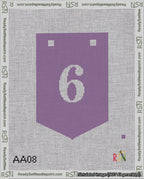 A taped needlepoint canvas with the design: Banner 18 mesh count Pointed 6 White on Purple.
