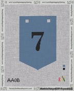 A taped needlepoint canvas with the design: Banner 18 mesh count Pointed 7 Black on Blue.