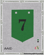 A taped needlepoint canvas with the design: Banner 18 mesh count Pointed 7 Black on Green.