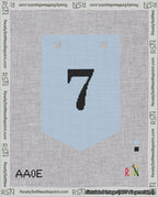A taped needlepoint canvas with the design: Banner 18 mesh count Pointed 7 Black on Light Blue.