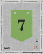 A taped needlepoint canvas with the design: Banner 18 mesh count Pointed 7 Black on Light Green.