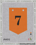 A taped needlepoint canvas with the design: Banner 18 mesh count Pointed 7 Black on Orange.
