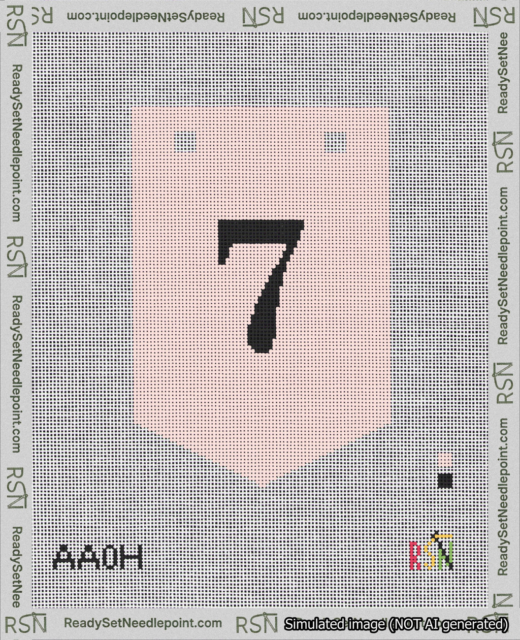 A taped needlepoint canvas with the design: Banner 18 mesh count Pointed 7 Black on Pink.