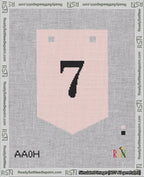 A taped needlepoint canvas with the design: Banner 18 mesh count Pointed 7 Black on Pink.