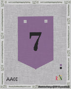 A taped needlepoint canvas with the design: Banner 18 mesh count Pointed 7 Black on Purple.