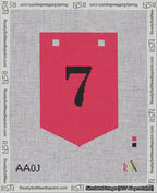 A taped needlepoint canvas with the design: Banner 18 mesh count Pointed 7 Black on Red.