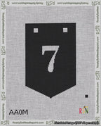 A taped needlepoint canvas with the design: Banner 18 mesh count Pointed 7 White on Black.