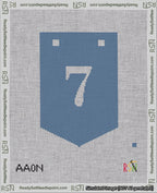 A taped needlepoint canvas with the design: Banner 18 mesh count Pointed 7 White on Blue.