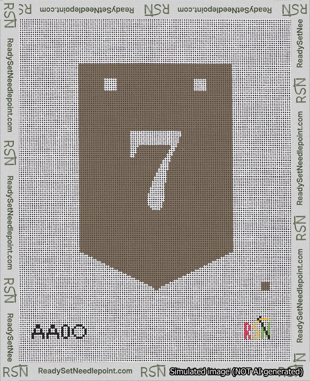 A taped needlepoint canvas with the design: Banner 18 mesh count Pointed 7 White on Brown.