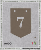 A taped needlepoint canvas with the design: Banner 18 mesh count Pointed 7 White on Brown.