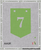A taped needlepoint canvas with the design: Banner 18 mesh count Pointed 7 White on Light Green.