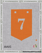 A taped needlepoint canvas with the design: Banner 18 mesh count Pointed 7 White on Orange.