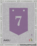 A taped needlepoint canvas with the design: Banner 18 mesh count Pointed 7 White on Purple.