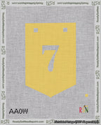 A taped needlepoint canvas with the design: Banner 18 mesh count Pointed 7 White on Yellow.