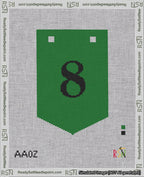 A taped needlepoint canvas with the design: Banner 18 mesh count Pointed 8 Black on Green.
